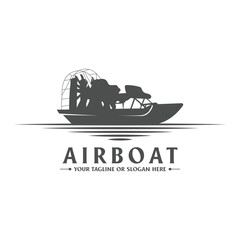 Vintage Retro Airboat on the River Creek Lake Swamp Icon Illustration Logo Design - obrazy, fototapety, plakaty