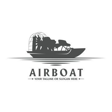 Vintage Retro Airboat on the River Creek Lake Swamp Icon Illustration Logo Design