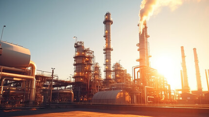 Oil refinery from an industrial zone with oil and gas petrochemical industry storage tank steel pipeline steel oil refinery