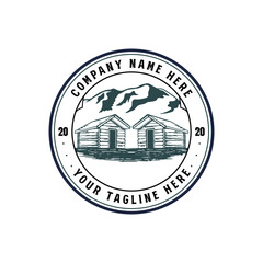 Vintage Retro Wooden Cabin Chalet Cottage Lodge Badge Emblem Label Stamp Logo Design