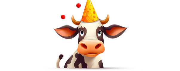 Funny cartoon cow on white background.