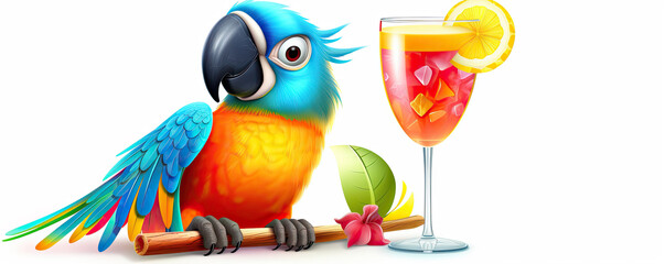 Funny cartoon cute parrot on white background © Michal