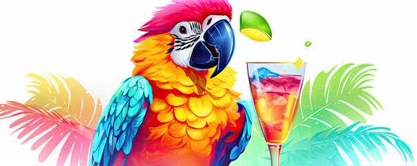 Funny cartoon cute parrot on white background © Michal