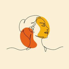 woman's face looking up gracefully. minimalist continuous line art portrait. Vector Illustration Concept Illustration pop color