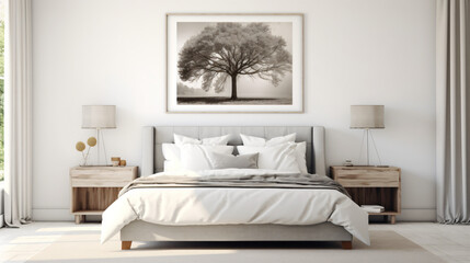 Fototapeta na wymiar A tranquil and spacious bedroom showcasing timeless elegance