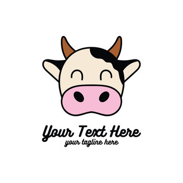 Cute Funny Smile Cow Head Face Cartoon Mascot Character Icon Illustration Design
