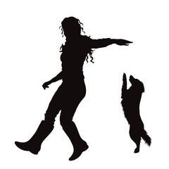 Fototapeta na wymiar Vector silhouettes of girl with her dog on white background. Symbol of pet and canine.