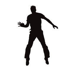 Fototapeta na wymiar Vector silhouette of man jumping on white background. Symbol of sport and happiness.
