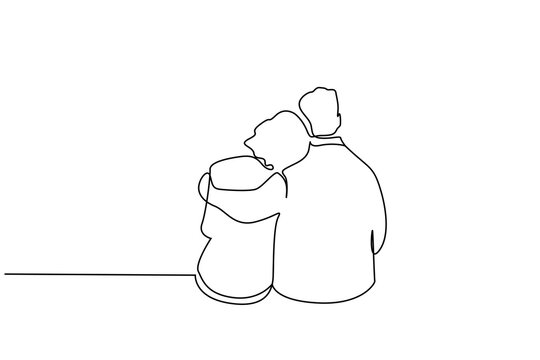 recommend clip art: couple in love hugging sitting outside happy moment back view line art design