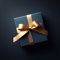 A blue gift box with a gold ribbon.