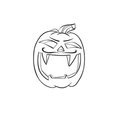 Hand drawn vector abstract graphic,black , line art Jack O lantern happy Halloween pumpkin face outline isolated. Halloween Character outline autumn design concept. Scary horror Halloween symbol icon.