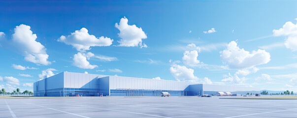 Modern new industrial or factory building. Logistics warehouse - obrazy, fototapety, plakaty