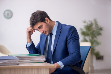 Naklejka premium Young male employee working in the office