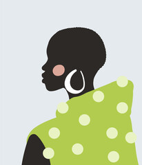 Black Beautiful Woman Vector Flat Illustration