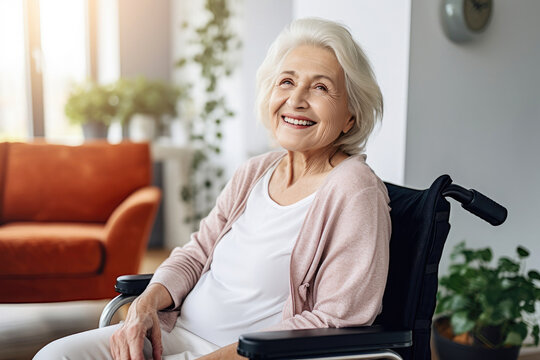 Paraplegic senior woman in her wheelchair