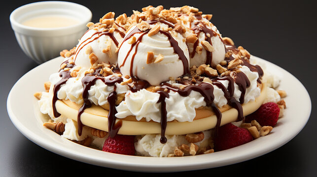 A classic banana split with scoops of vanilla chocolate UHD wallpaper Stock Photographic Image