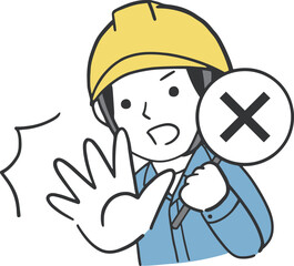 プレートと手でバツを表現する女性作業員のイラスト素材