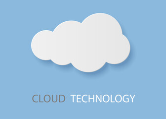 Cloud technology. White paper cut cloudy air shape. Origami cumulus. Digital computing. Data storage. Online communication service. Database server. Information hosting. Vector background