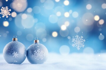 Enchanting Winter Evening: Christmas Ornaments in Snowy Delight