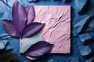 Exotic Oasis: Creative Spa Product Presentation with Marble Slabs and Vibrant Leaves