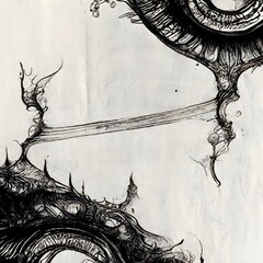 Horizontal design pen and dripping ink sketch age of insanity banner epic space abstract super realistic highly detailed 