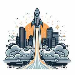 logo illustration of a rocket in space professional art design concept