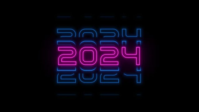 2024 Text Design. Loop Typography animation Design Element for New Year 2024 Social Media Post, Greeting Card, Banner, Poster, Retro Text Effect, vintage style of eighties, cyberpunk style new year