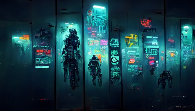 wall full of cyberpunk decals 