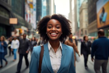 Obraz premium Black African American businesswoman smile happy face on city street