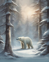 Christmas card with a polar bear. Generative AI.