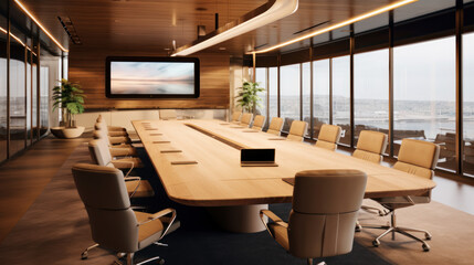  conference room Nordic style teak wood global light
