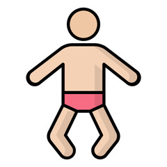 Baby In Diape Colored Outline Icon