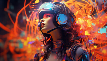 Hightech future of music and dance and djing in festivals with hitech music in psychedelic atmosphere