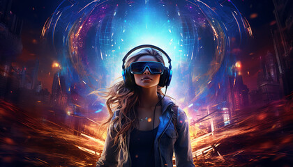 Hightech future of music and dance and djing in festivals with hitech music in psychedelic atmosphere