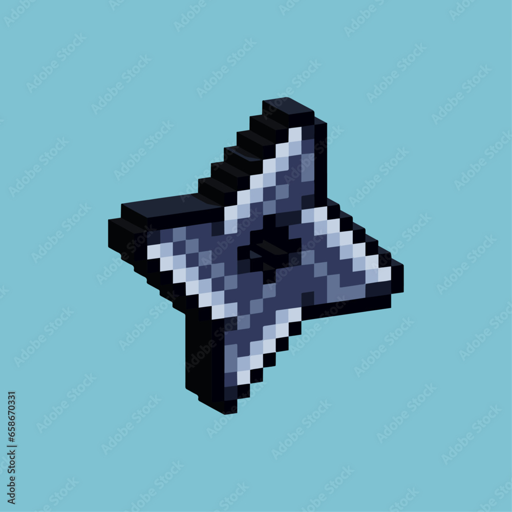 Poster isometric pixel art 3d of shuriken weapon for items asset. ninja weapon on pixelated style.8bits per