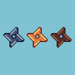 Pixel art sets of shuriken weapon with variation color item asset. Simple bits of shuriken ninja on pixelated style. 8bits perfect for game asset or design asset element for your game design asset © Andra209