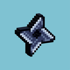 Obraz premium Isometric Pixel art 3d of shuriken weapon for items asset. Ninja weapon on pixelated style.8bits perfect for game asset or design asset element for your game design asset.