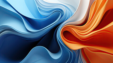 Luxurious 3D Rendered Wallpaper: Sensual Swirls and Waves in Light Blue White and Orange