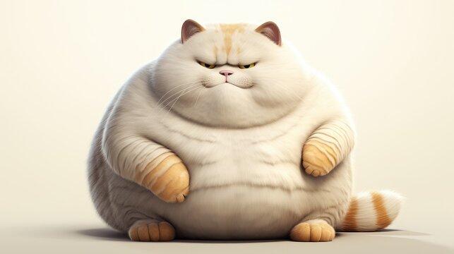 Fat cat, cartoon, cute, face up, white background,
