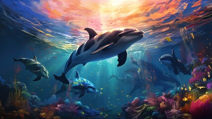 Obraz premium Illustration of Dolphin in Neon Colors Scheme