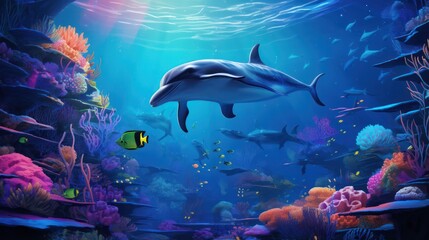 Fototapeta na wymiar Illustration of Dolphin in Neon Colors Scheme