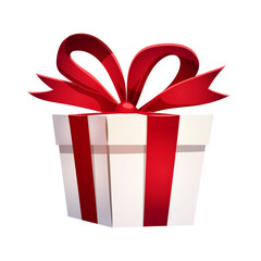 Gift box with red ribbon and bow on white background. Design concept for a christmas greeting card, festive banner, poster, background, flyer. Vector illustration