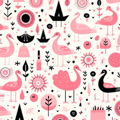 seamless pattern with birds, Seamless pattern with hand drawn modern