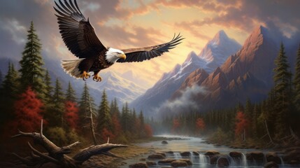 Eagle Soaring Above Nature - obrazy, fototapety, plakaty