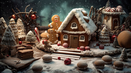 A Gingerbread House in a Winter Wonderland: A Sweet and Festive Scene,christmas gingerbread house,gingerbread house with christmas decoration
