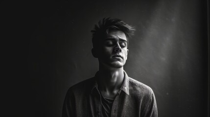A young man in his tweenties suffering from depression.generative ai
