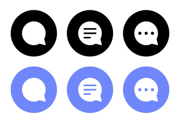 Speech bubble, message icon vector in circle button. Social media private chat sign symbol