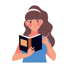 woman studying with book