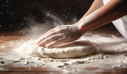 Foto op Plexiglas Woman's hands kneading dough for bread or pizza, on the table. AI generated © Alicina