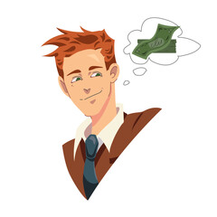 Businessman thinking of money. Vector illustration